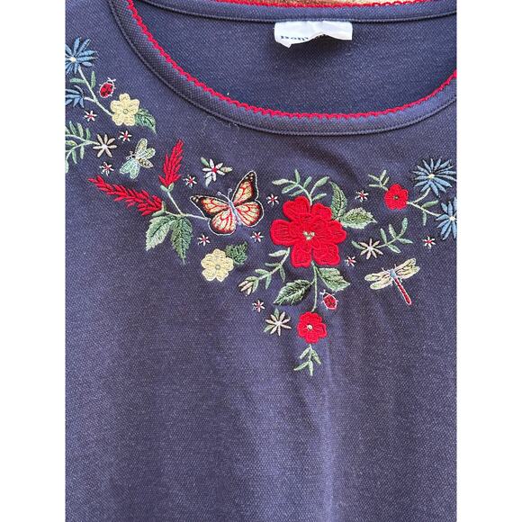 BonWorth Navy Embroidered Floral Butterfly Tee Shirt - Picture 2 of 4